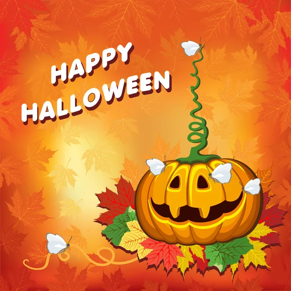 Mutlu Cadılar Bayramı, kabak, turuncu bir arka plan üzerinde çocuk illüstrasyon.