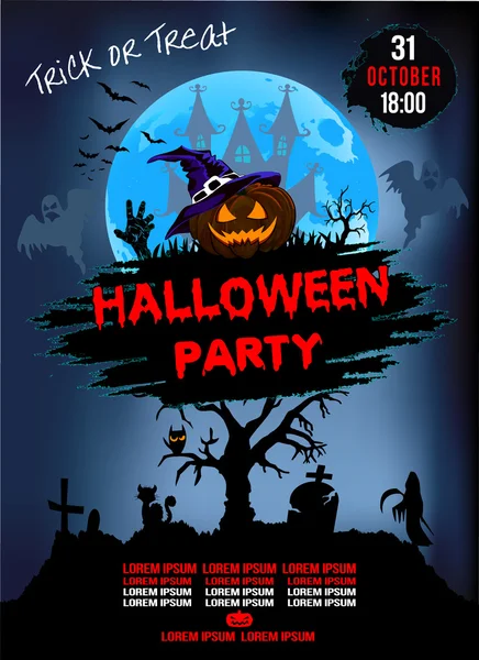 Invitación a una fiesta de Halloween, calabaza, ilustración, póster, tarjeta de felicitación . — Vector de stock