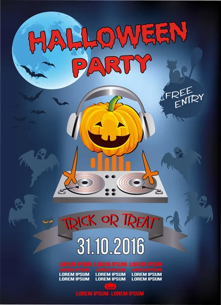 Bir Cadılar Bayramı partisi, kulaklık, illüstrasyon, poster, tebrik kartı komik kabak için davet.