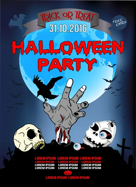 Invitation à une fête d'Halloween, main de zombie . — Image vectorielle