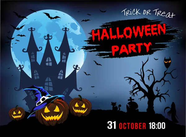 Invitation à une fête Halloween, trois citrouilles — Image vectorielle
