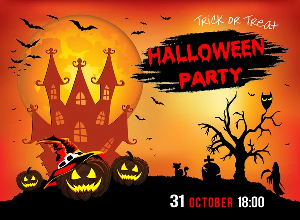 Invitation à une fête Halloween, trois citrouilles, illustration — Image vectorielle