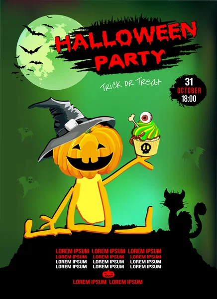 Bir parti Halloween kabak pasta, illüstrasyon, poster ile davet.