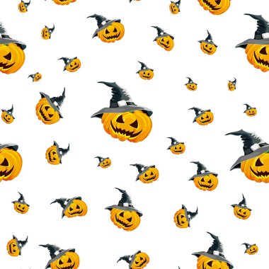 Cadılar Bayramı Balkabağı beyaz şapkalı tatil için sorunsuz arka plan.