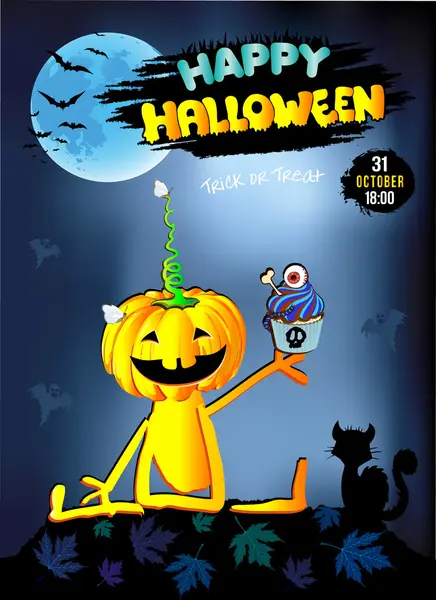 Mutlu Cadılar Bayramı bebek kabak pasta, kart, mavi ile.