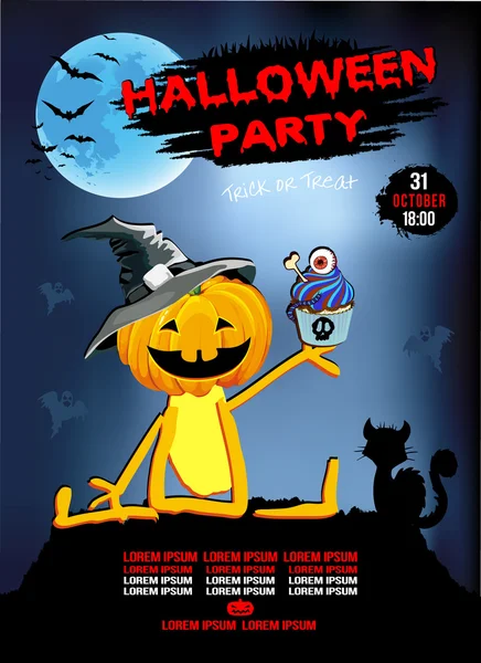 Bir parti Halloween kabak pasta, kart, davet, Mavi şapkalı davet.