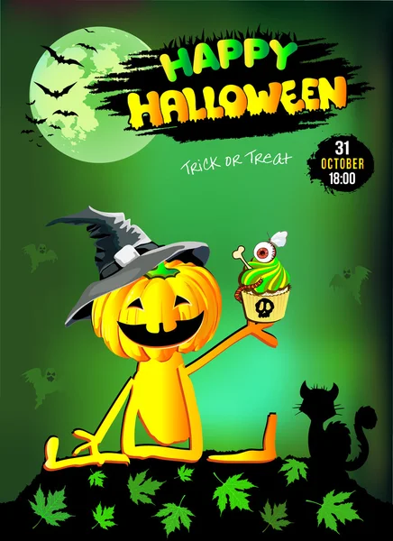 Mutlu Cadılar Bayramı şapka kabak pasta ile kartı.