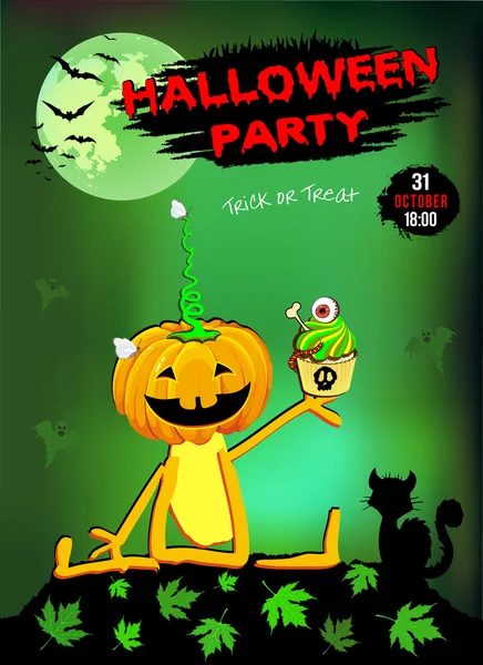 Invitation à une fête Halloween citrouille plaisir avec Gâteau, carte, affiche . — Image vectorielle