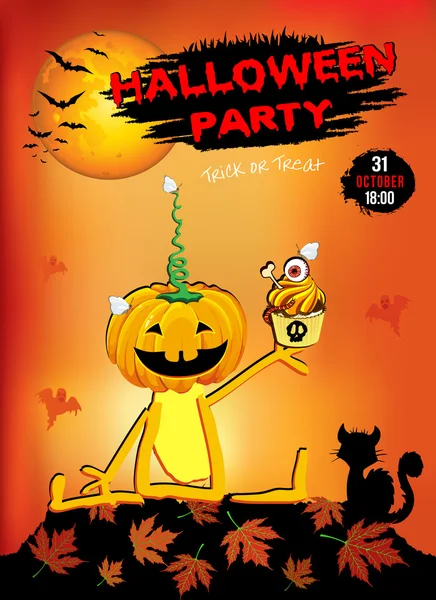 Pasta, arka plan turuncu ile eğlenceli bir parti Halloween balkabağı için davet.