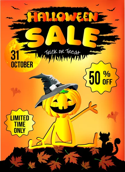 Cadılar Bayramı, komik kabak, satılık ürünler, indirim, turuncu arka plan.