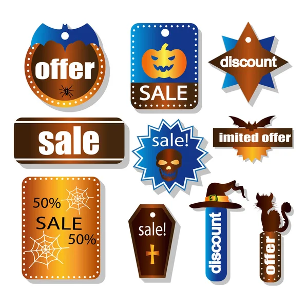 Cadılar Bayramı illüstrasyon. Satış, indirimler ve teklifler. Rengi kahverengi, mavi.