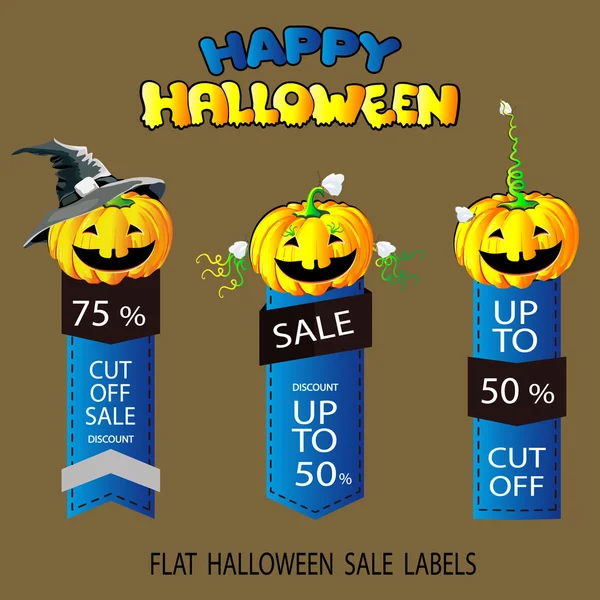 Cadılar Bayramı illüstrasyon. Etiketler, etiket düz kümesi. Düzenlenebilir dosya. Mavi. Satış, indirimler ve teklifler.