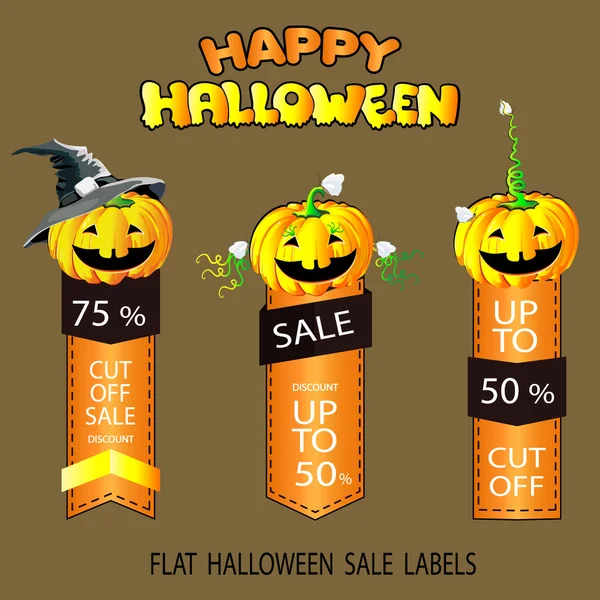 Illustrazione di Halloween. Set di etichette, etichette piatte. File modificabile. Arancione. Saldi, sconti e offerte . — Vettoriale Stock