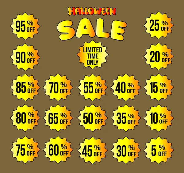 Cadılar Bayramı illüstrasyon. Satış, indirimler. Etiketler kümesi. Sarı.