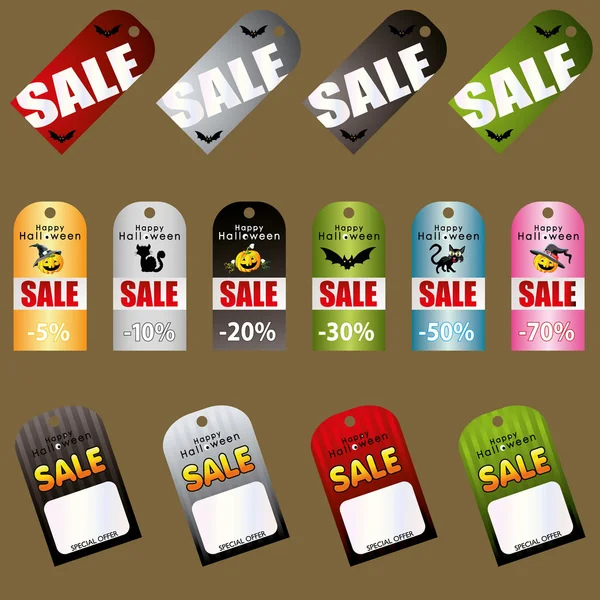 Cadılar Bayramı illüstrasyon. Satış, indirimler ve teklifler. Etiketler, etiket kümesi. Multicolour.