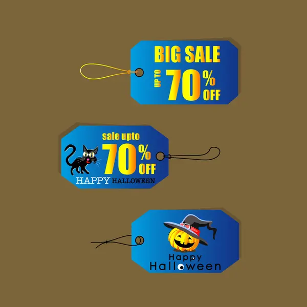 Cadılar Bayramı illüstrasyon. Satış, indirimler ve teklifler. Etiketler, etiket kümesi. Mavi.