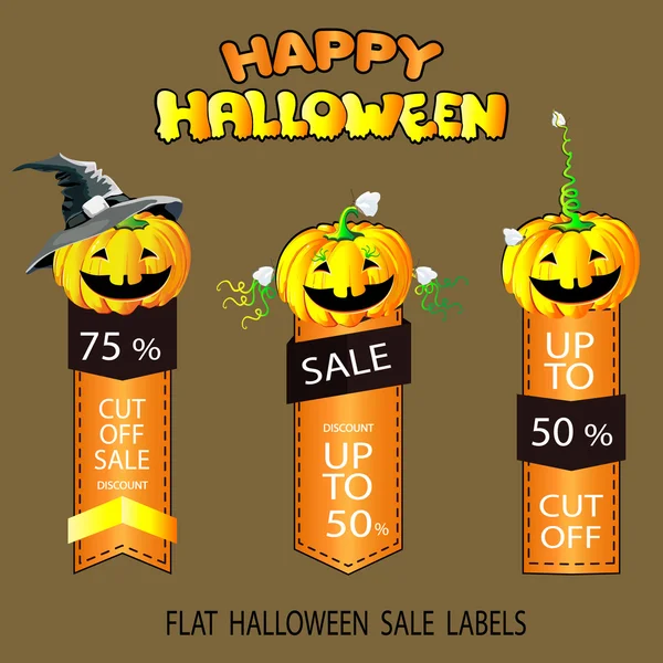 Halloween illustration. Set of tags, labels flat. Editable file. Orange. Sales, discounts and offers. ロイヤリティフリーストックベクター