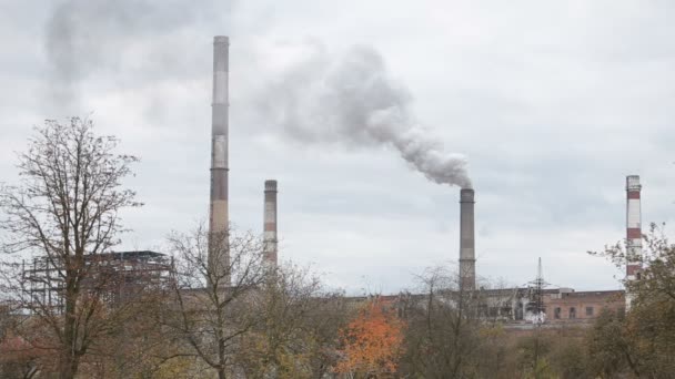 从电厂在三脚架上的相机工业烟雾 — 图库视频影像
