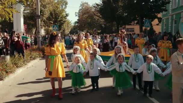 Vacances dans la rue, parade locale, il ya des gens dans la variété de costumes — Video