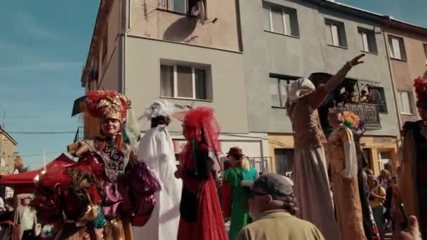 Vacances dans la rue, parade locale, il ya des gens dans la variété de costumes — Video