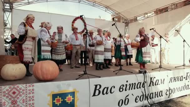 Coro folclórico ucraniano cantando canciones y haciendo perfomance — Vídeo de stock