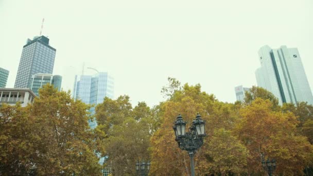 Panorama van moderne glazen grote gebouwen wolkenkrabbers in de stad megapolis. — Stockvideo