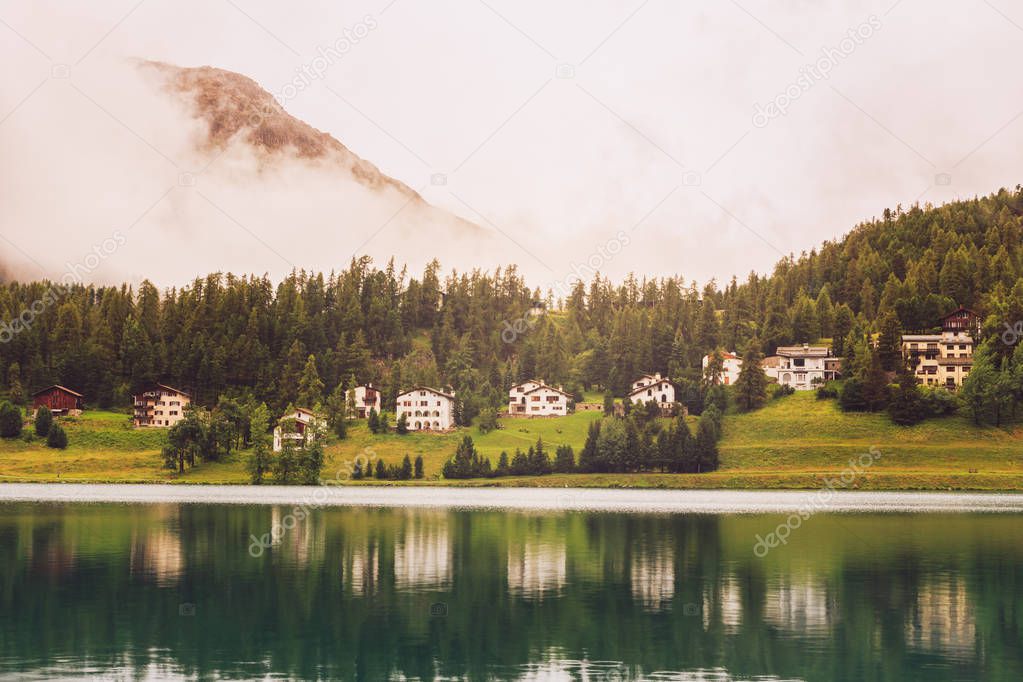 St. Moritz mountain lake in summer (Grisons, Switzerland)