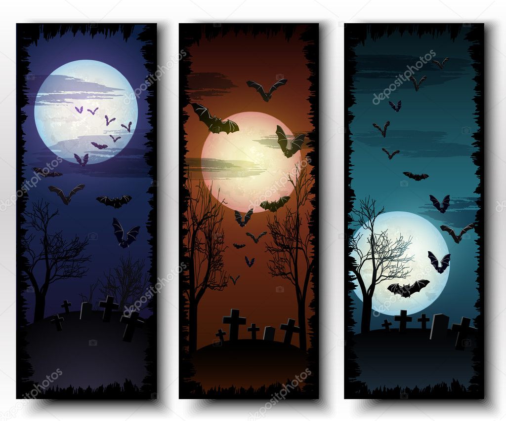 Set of three vertical Halloween banners.