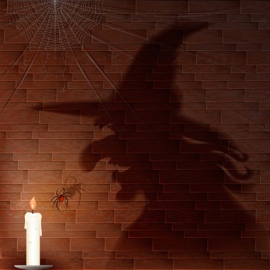 Cadılar Bayramı arka plan korkunç gölge tuğla duvar ile.