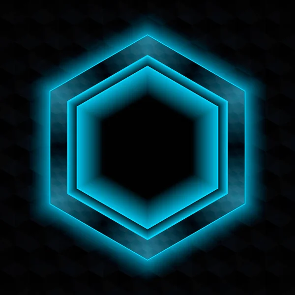 Ciemnej klatki Hexagon z Blask neonu. — Wektor stockowy