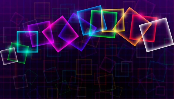 多色の明るいネオンの四角形を持つ抽象ベクトル背景 — ストックベクタ
