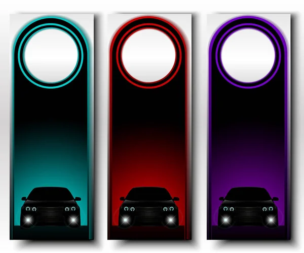 Conjunto Banners Vetoriais Verticais Com Vista Frontal Carro — Vetor de Stock