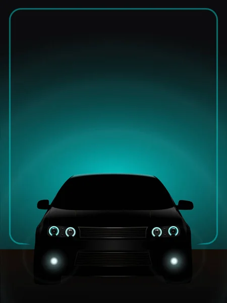 暗い背景に駐車灯付きの黒い車 — ストックベクタ