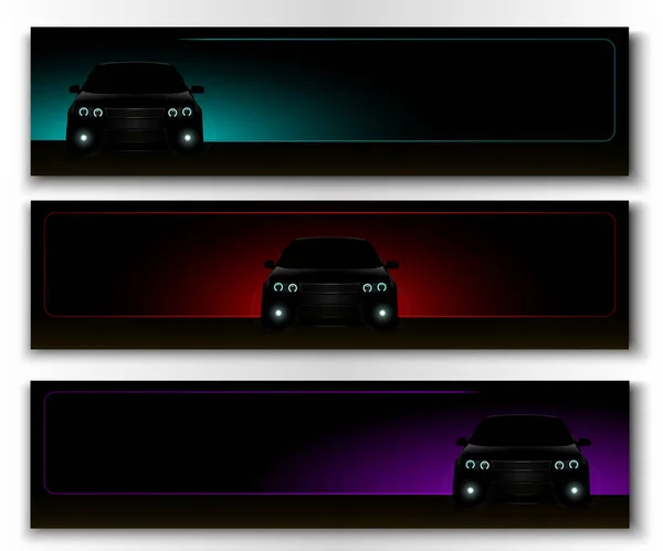 フロントビューカー付きベクトルバナーのセット — ストックベクタ