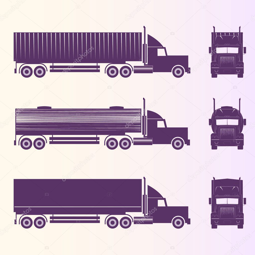 Set silhouettes of trucks.