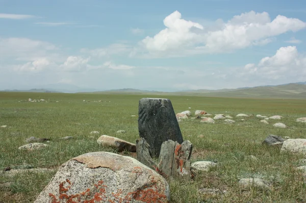 Каменная стела с петроглифом — стоковое фото