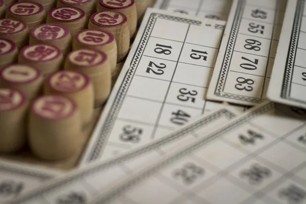 Bingo cards, bingo balls. Lotto