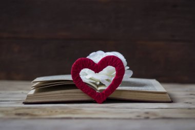 El yapımı, açık kitap kalp ve üstüne beyaz bir bud wo üzerinde yükseldi.