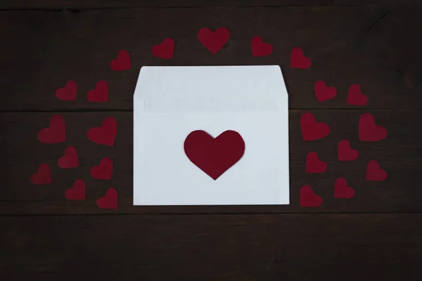 Valentine\'s day composition. Envelope and hearts