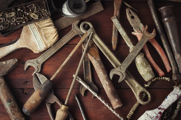 Working tool on the Dark Wooden Background. Father's Day Concept — Stock Photo, Image