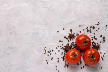 Ürün yelpazesine taze organik sebze domates baharat dağınık wh