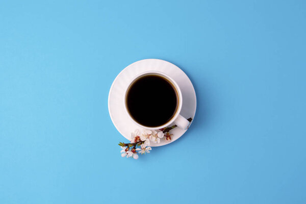Minimalist style of the White Cup with Coffee and the Branch of 