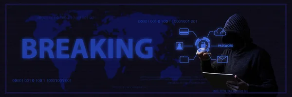 Das Konzept von Hacking und Hackerangriffen mit einem gesichtslosen Mann in — Stockfoto