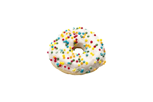 Donut com migalhas decorativas multi-coloridas em um fundo isolado branco. Padaria, conceito de cozimento — Fotografia de Stock