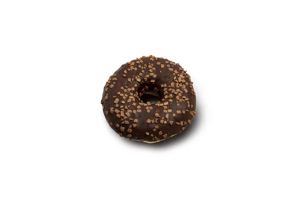 Donut com chocolate em um fundo isolado branco. Padaria, conceito de cozimento — Fotografia de Stock