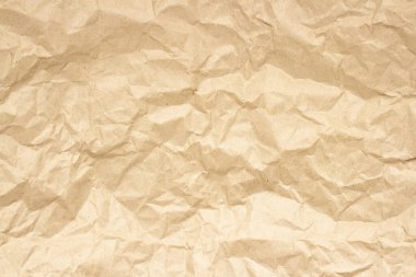 Buruşuk kahverengi el işi kağıdı. Doku, afiş. Arka plan olarak kullanılabilir. Üst manzara, düz uzanma.