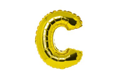 Altın renkli balon, beyaz arka planda C harfi. Tatil, doğum günü, yıldönümü.