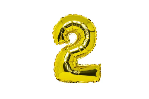 Balão Dourado Dois Dígitos Num Fundo Branco Isolado Conceito Feriado — Fotografia de Stock