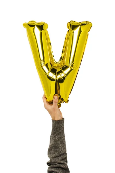 Litera Balonu Powietrznego Trzyma Rękę Odosobnionym Tle Wesele Koncepcyjne Walentynki — Zdjęcie stockowe