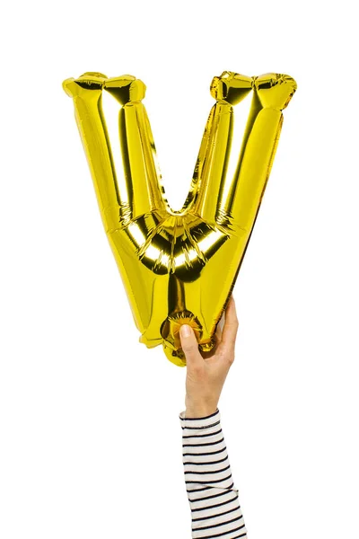 Litera Balonu Powietrznego Trzyma Rękę Odosobnionym Tle Wesele Koncepcyjne Walentynki — Zdjęcie stockowe
